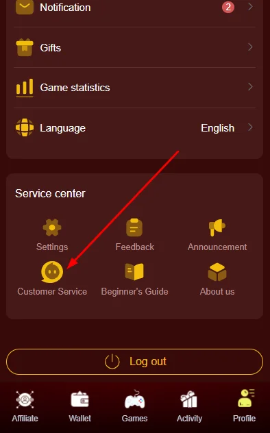Click on customer service under service center